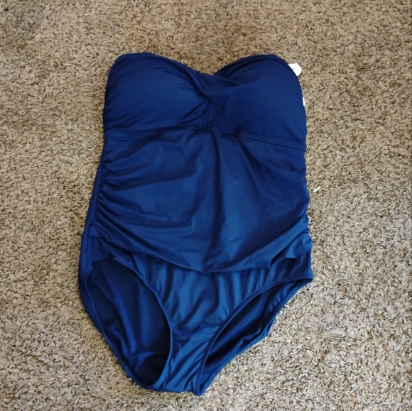 Liz Claiborne Swimsuit 22W NWT Navy Blue Criss-Cross Bust, strapless #13 - Picture 2 of 4